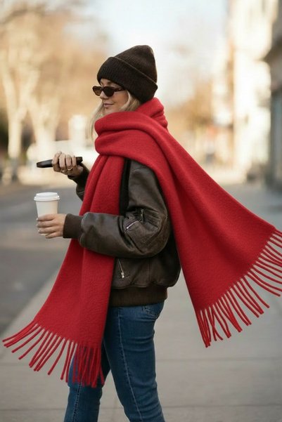 Givoria Puffy Cherry Scarf Shawl Shoulder Wrap - Curled Scarf Shawl - Puffy C...