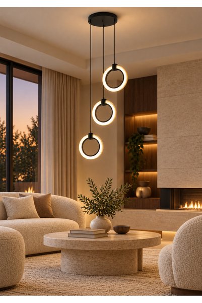 Generic Brand ثريا حلقات ثلاثية مدمجة بثلاث ألوان اضاءة تصميم يمنح المساحة أج...
