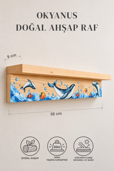 BYVELNOR Doğal Ahşap Duvar Rafı Çocuk ve Bebek Odası Kitaplık