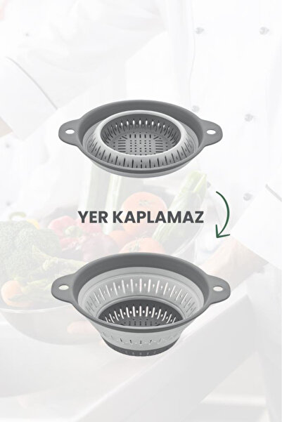 Hane216 Foldable Silicone Round Kitchen Strainer - Space-Saving Accordion Vegetable Fruit Pasta Strainer 1.8 Lt