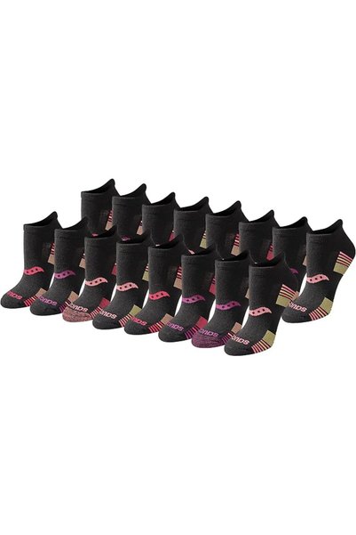SAUCONY Women's Multipack Performance Heel Tab Athletic Socks (Pack of 16)