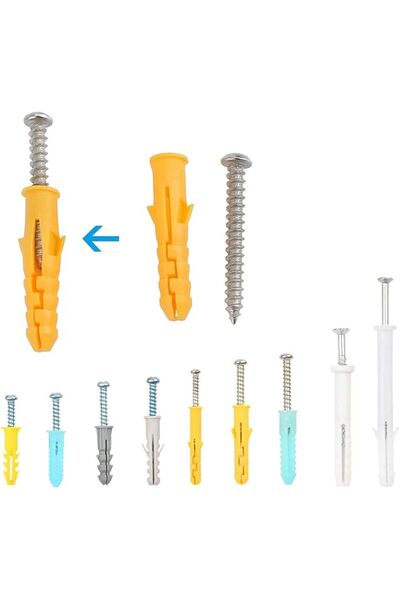 KASTWAVE Self Tapping Screws and Ribbed Anchors Assortment Screws Kit, 200PCs Screws and Wall Plugs Set Screw
