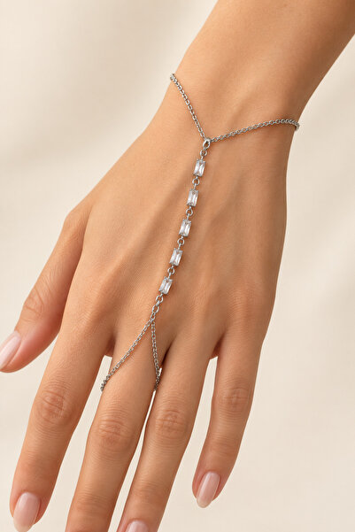 alias takı Silver Color Zircon Stone Steel Shahmeran Bracelet Women's Hand Chain