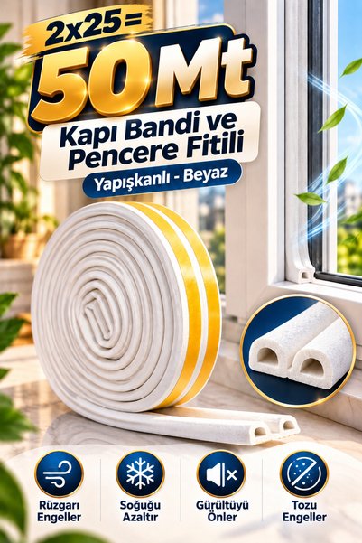 Tasarım Evi 2X25=50 Mt Door Tape and Window Sealant Tape Adhesive White