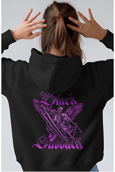 SEVBANO Hanorac premium oversize unisex cu imprimeu frontal Black Sabbath Roc...