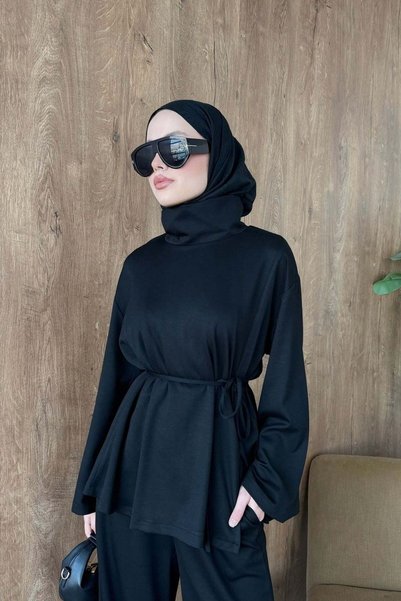 Hazamoda Bella Dik Yaka Takım Siyah