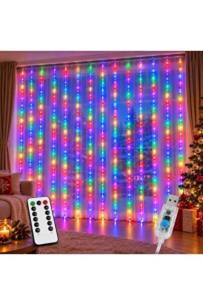 supershop Christmas installation, multicolor curtain, 8 lights, remote contro...