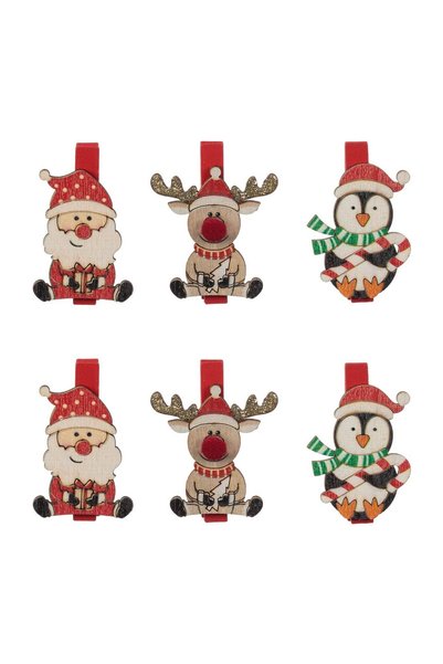 OEM Cleștișori Decorativi din Lemn de Crăciun cu Figurine – 6 buc. – Accesori...