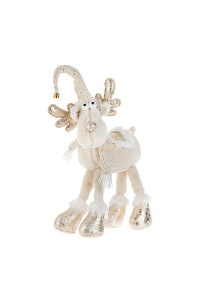 OEM Figurină Decorativa de Crăciun Ren Alb cu Paiete Aurii 64 cm – Decor Fest...
