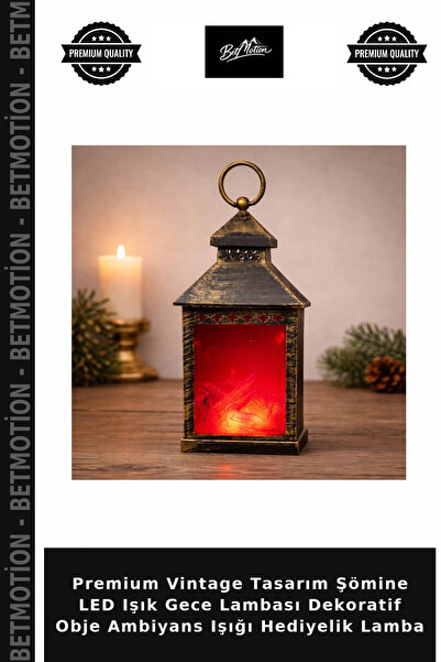 Betmotion Premium Vintage Tasarım Şömine LED Işık Gece Lambası Dekoratif Obje Ambiyans Işığı Hediyelik Lamba