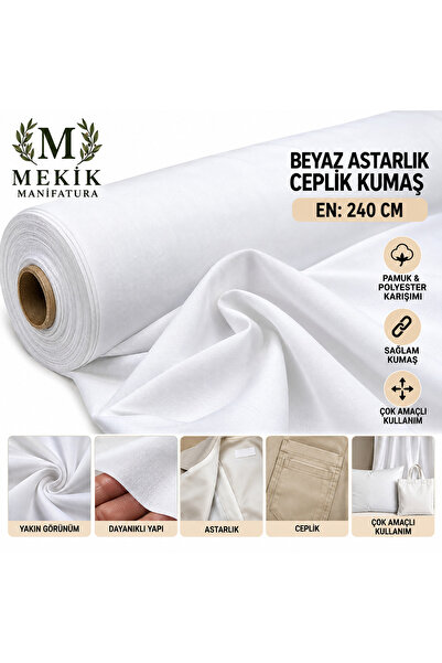 MEKİK MANİFATURA Țesătură albă pentru căptușeală, cu buzunare, lățime 240 cm,...