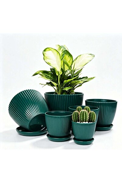 Arabest 6 Pack Plastic Flower Planters with Drainage Holes and Trays,Dark Gre...