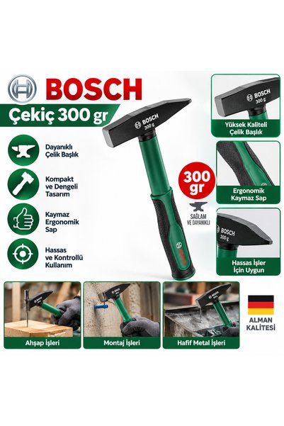 Bosch 300 Gr Çekiç – Ergonomik Kaymaz Saplı, Çelik Başlıklı, Montaj ve Tamirat Çekici