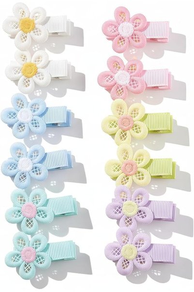 Bukela 12 Pcs Lovely Flowers Baby Hair Clips Fully Fabric Covered Soft Hair C...