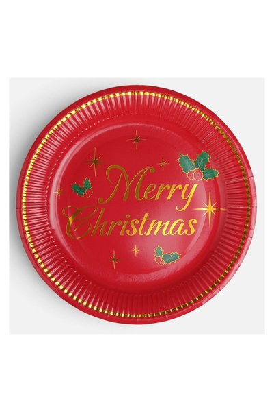 OEM Set 30 Farfurii din Hartie pentru Petrecere Roșii Merry Christmas Ø23cm