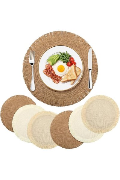 Generic مفارش طاولة دائرية بوهيمية، مصنوعة من القطن الطبيعي 100% مع شراشيب، 3...