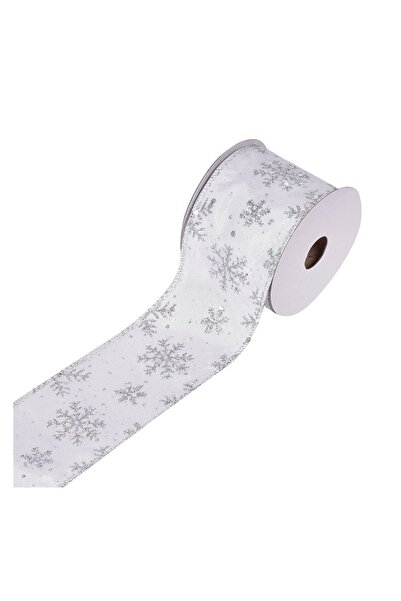 OEM Panglică decorativă brad de Crăciun Albă Glitter Argintiu Fulgi 5 m x 63 mm