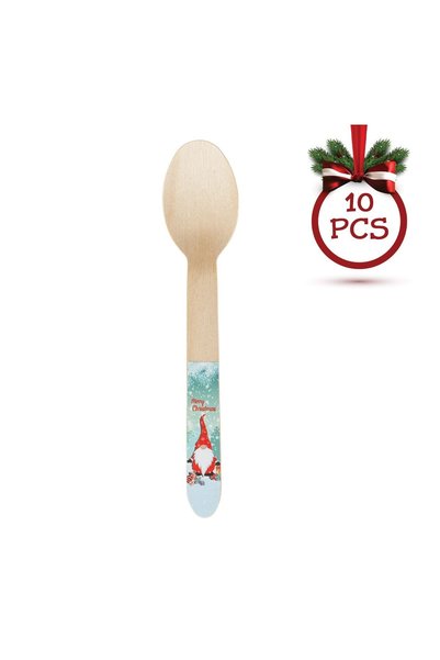 OEM Lingurițe din Lemn de Crăciun Gnome 16 cm – 10 buc. – Pentru Servire cu T...