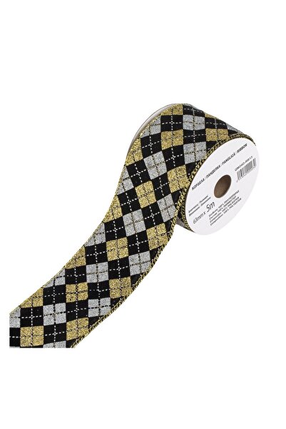OEM Panglică decorativă brad de Crăciun Carouri Aurii Argintii Negre Glitter ...