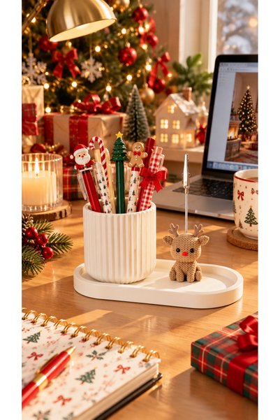 Perazayn Christmas Themed Cute Knitted Deer Photo and Note Holder Desktop Office Set Organizer Notepad Gift