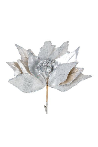 OEM Floare Decorativa de Crăciun Argintie Shine Frosty cu Glitter și Clips 26...