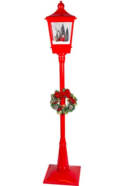 Herdekora Street Lamp, Red - with Snow Sprinkler, Lights, Music, 184 cm
