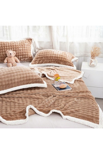 Truva Home Set Pătură Dublă Cocolino Plușată | 200x230 cm și 2 Fețe de Pernă ...