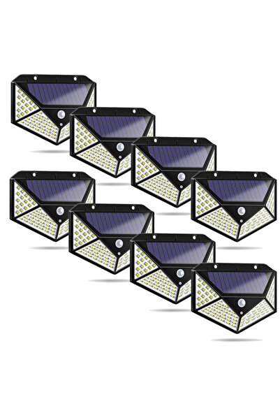 OEM Set 8 Lămpi Solare de Perete, 100 LED, 600LM, Senzor de Mișcare PIR 270°,...