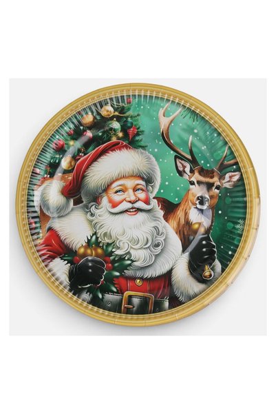 OEM Set 25 Farfurii din Hârtie pentru Petrecere Moș Crăciun și Ren Ø23 cm – p...