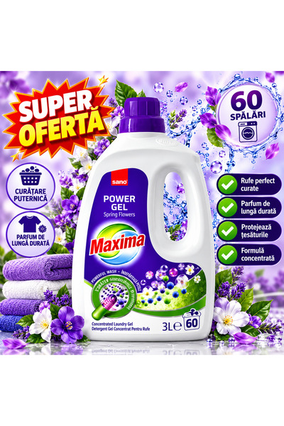 Sano Maxima Power Gel Spring Flowers – Detergent Lichid Concentrat pentru Ruf...