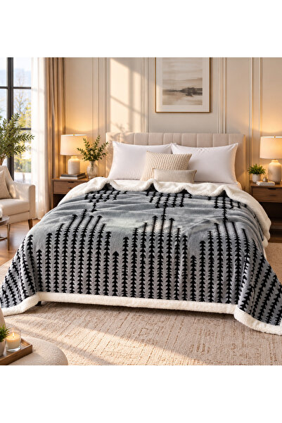 CHIRASO Cocolino Blanket with Faux Fur Lining, Elegant Design, 200x230 cm, So...