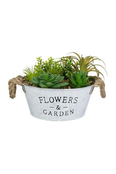 OEM Ghiveci Decorativ Metalic cu Plante Artificiale Ø18x16.5 cm