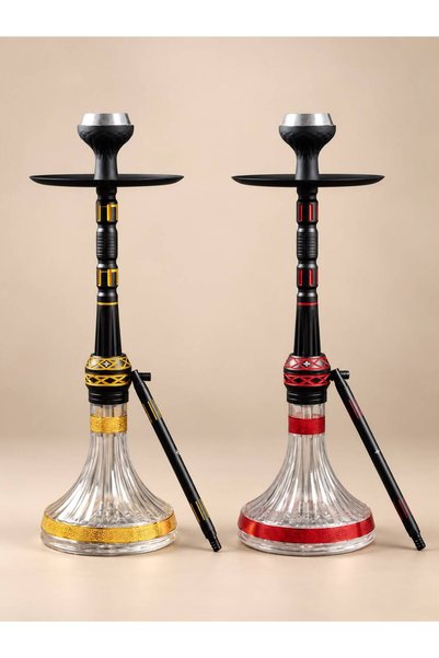 Mr. Tom أرجيلة MR.TOM رويال بلاك بقاعدة زجاجية مزخرفة – ذهبي أو أحمر
