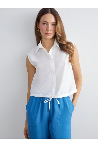 LC Waikiki Lcwaikiki Classic White Self-Patterned Women's Shirt with Nevavm D...