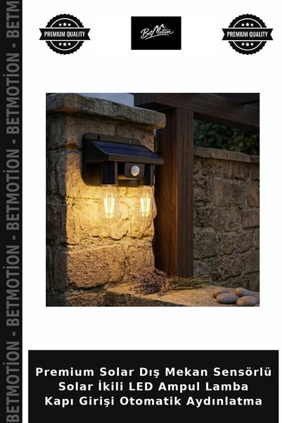 Betmotion Premium Solar Dış Mekan Sensörlü Solar İkili LED Ampul Lamba Kapı Girişi Otomatik Aydınlatma