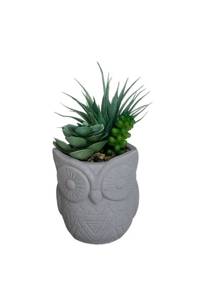OEM Ghiveci Decorativ cu model Bufnita și Planta Artificială Ø9x20 cm