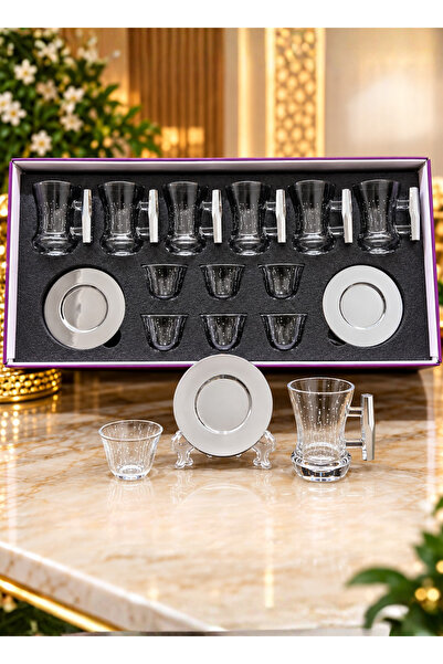 ALQANNAS Tea Cup Set + Embossed Crystal Coffee Cup and Saucer Set with Silver...