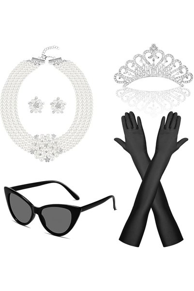 TERRIFI 7pcs 1920s Accessories for Women Costume Set with Crown Necklace Earr...