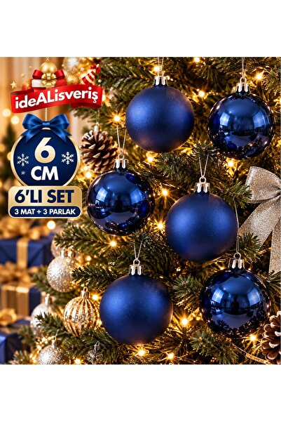 Bkmc 6’lı Haki, Mor, Gold, Lacivert, Mavi, Fuşya, Bordo Ve Kırmızı Yılbaşı Ağacı Süsü 6 cm – 3 Mat 3 Parlak Çam Ağacı Süs Topu Seti Yılbaşı Ağaç Süsü Topu