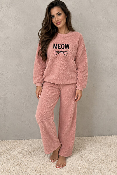 embody MEOW pink Cocolino fluffy women’s pyjamas, featuring a long-sleeved to...