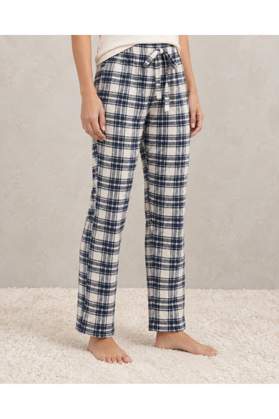 embody Pantaloni de pijama din bumbac pentru femei, cu carouri bleumarin și c...