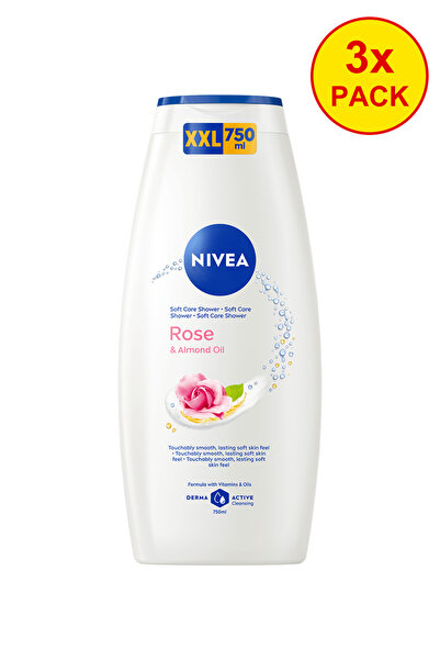 NIVEA 3x Πακέτο Care & Roses Αφρόλουτρο με Έλαιο Τριαντάφυλλου και Αμυγδάλου,...