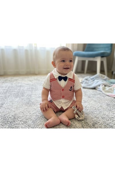 LittleElephant Bow Tie and Anchor Embroidered Vest Detailed Summer Baby Boy Set