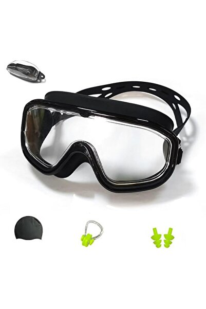 Yelajoy Swim Goggles Set with Cap, Earplugs & Nose Clip – Large Frame Clear A...