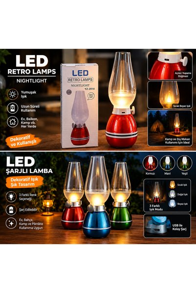 Genel Markalar Retro Gaz Lambası Tasarımlı LED Gece Lambası (Şarjlı)