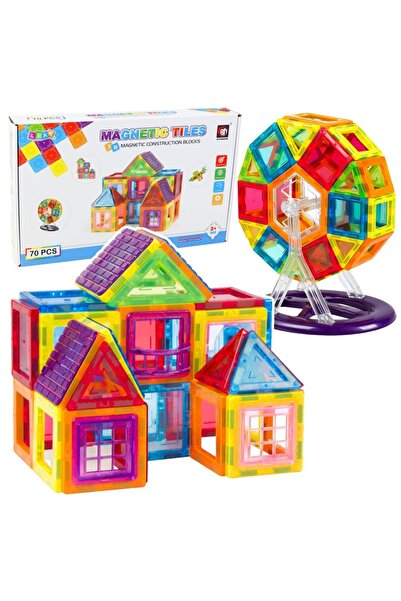LeanToys Set de blocuri magnetice de construcție, educative, colorate, 70el L...