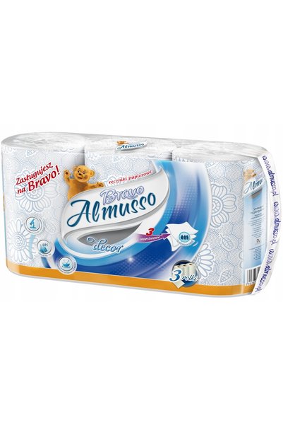 Almusso Prosoape de hârtie Bravo decor 3 straturi albastru 12 role