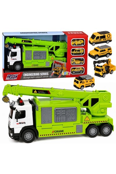 LeanToys Camion cu macara și transportor de vehicule, Lumini, Sunete, Verde, ...