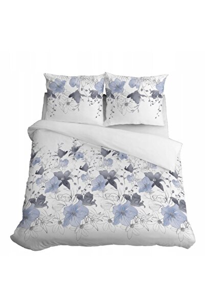 Detexpol Lenjerie de pat din satin 160x200 cu flori albastru deschis