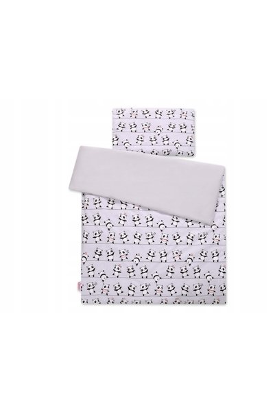 Bobono Lenjerie de pat pentru copii, reversibilă, din bumbac, 2 piese - panda...